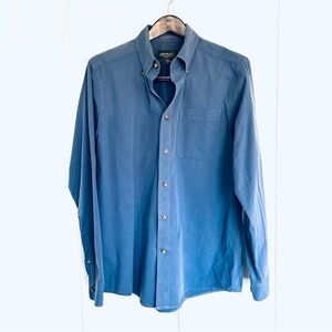 Eddie Bauer Mens Charcoal Blue Dress Shirt Size Medium In 100% Cotton